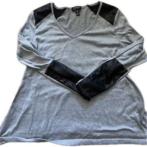 Jones New York Women’s Top Size M Faux Leather Sleeves Business Casual Corporate